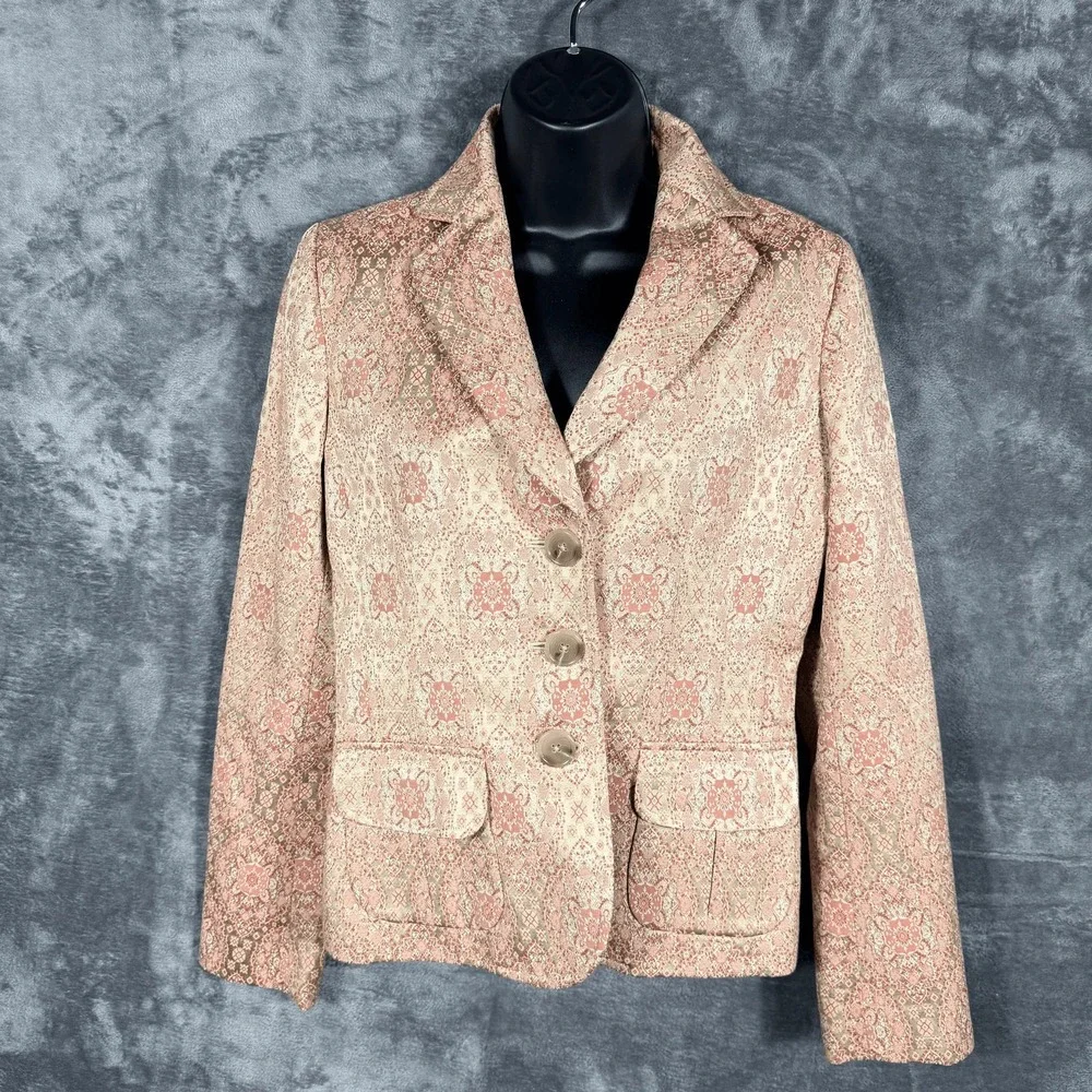 Ann Taylor Womens Blazer Jacket‎ Size 2 Pink Paisley Print Cotton Blend